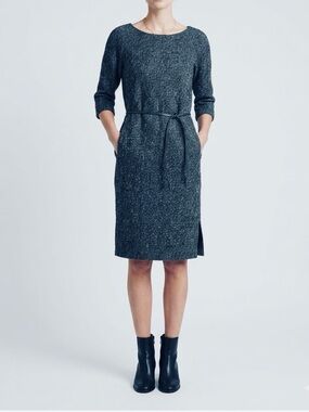 HUMANOID Wool Blend Tweed Shift Dress w/ Pigskin Belt XS